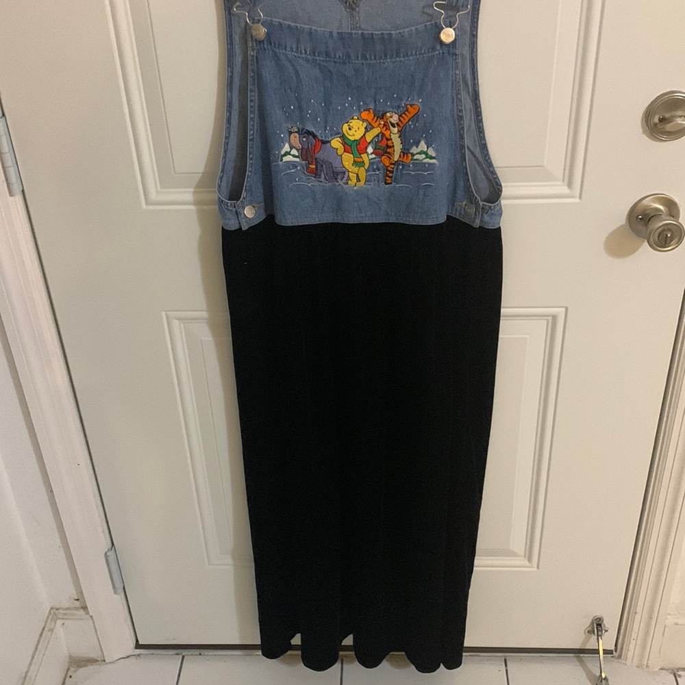 Vintage Winnie the Pooh denim velvet overall dress Disney Catalog.